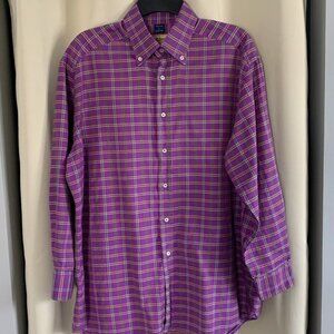 Paul Stuart Shirt Men's Large Purple Plaid Button Down Long Sleeve
